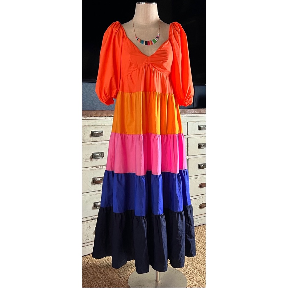 Anthropologie Farm Rio Tiered Colorblock Maxi Dress NWT New XXS - Picture 1 of 14